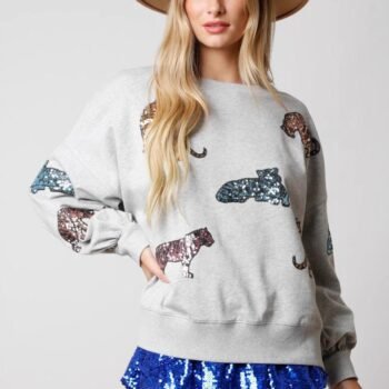 Sequined Animal Loose Fit Long Sleeve Sweatshirt