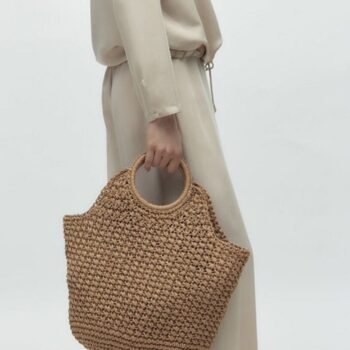 Khaki Straw Cross Basket Bag