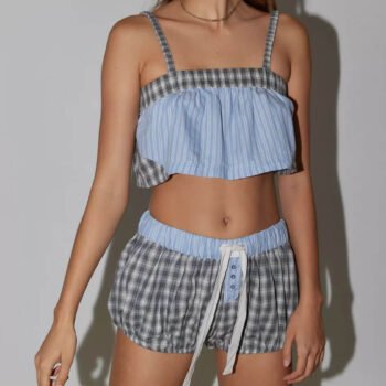 Plaid Suspender Pajama Set