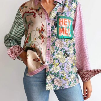 Personalized Graffiti Casual Satin Print Long-Sleeved Shirt