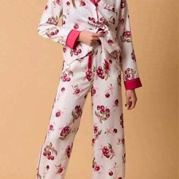 Light pink striped cherry print pajama set