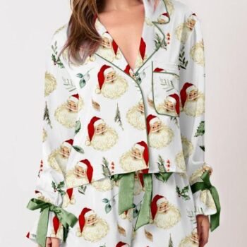 Cute Santa Head Print Pajama Set