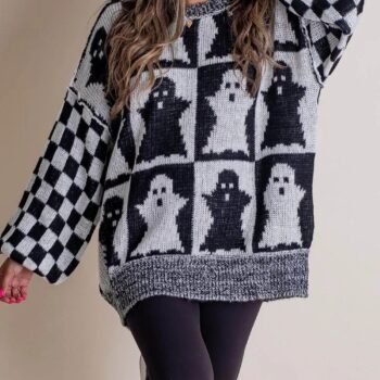 Halloween Funny Plaid Printed Sweater