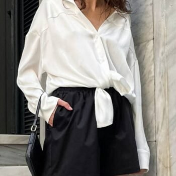 Tie-front Button Down Silk Shirt