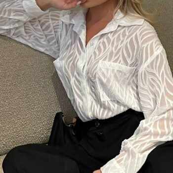 White Women Blouses Thin Lapel Elegant Long Sleeve Shirts