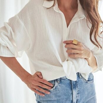 White Flared Long Sleeve Tie Front White Cotton Shirt