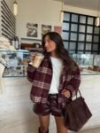 Burgundy Plaid Vintage Zip-Up Coat