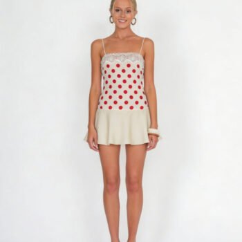 Cream & Red Polka Dot Lace Mini Dress