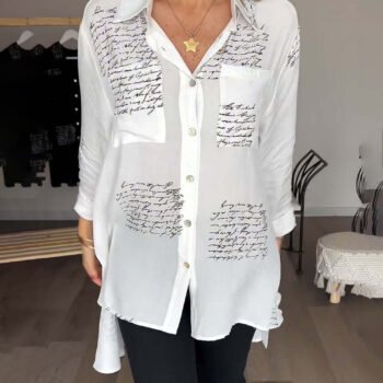 Simple Letter Print High-low Loose Shirt