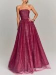 Ruched Bodice Glitter Tulle Maxi Gown With Petticoat