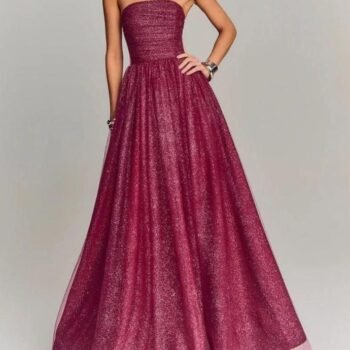 Ruched Bodice Glitter Tulle Maxi Gown With Petticoat