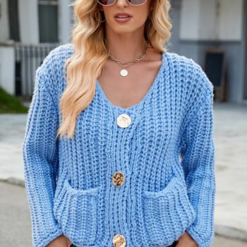 V-Neck Button-Up Knit Cardigan