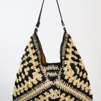 Bicolor Crochet Knit Tote Bag