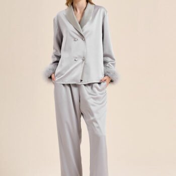 Feather Trim Red Pyjamas Set