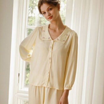 Satin Rose Embroidery Sleepwear Set