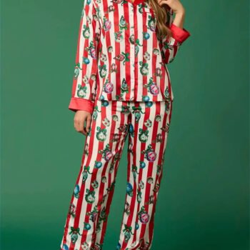 Christmas Festive Stripe Print Pajama Set