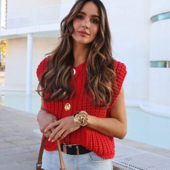 Sleeveless Cropped Knit Sweater Cardigan