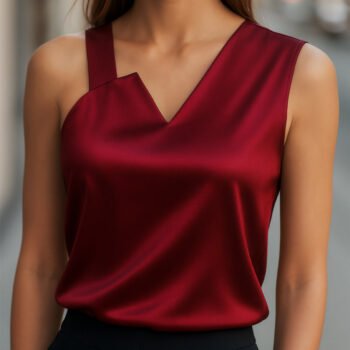 Sleek Asymmetrical Neck Satin Blouse