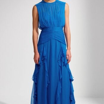 Eileen Pleated Round Neck Ruffle Maxi Dress
