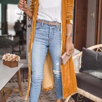 Long Velvet Cardigan Coat