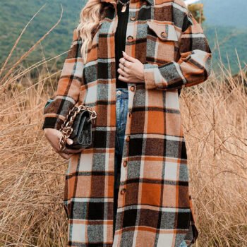 Plaid Flannel Button Long Shirt Coat