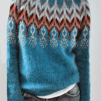 Round Neck Color Block Loose Pullover Sweater