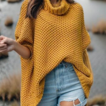 Turtleneck Solid Dolman Sleeve Sweater