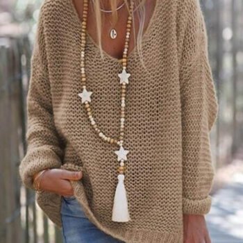 V-neck long-sleeved sweater