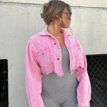 Cropped Cord Jacket Pink