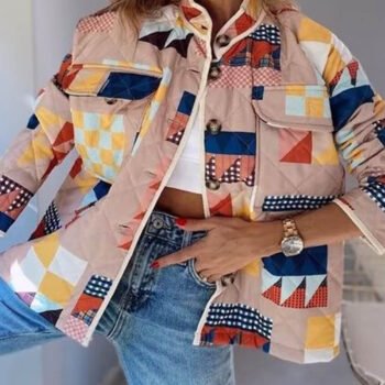 Quilted Cotton Contrast Print Pocket Padded Jacket