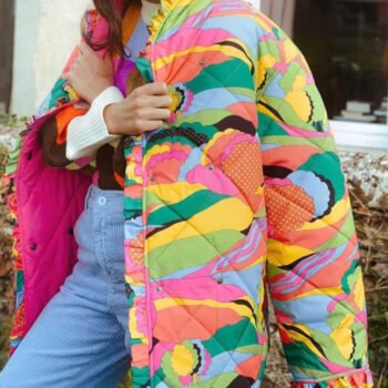 Printed Pleated Lace-Trimmed Cotton Coat