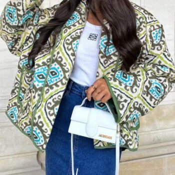 Fashionable Fake Contrast Color Small Stand Collar Cotton Coat