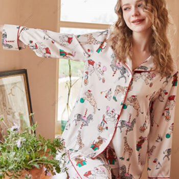 Circus Print Ice Silk Long-Sleeve Loungewear Set