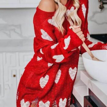 Hollow Out Hole Heart Sweater Dress
