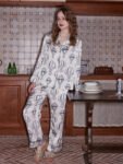 Hot Air Balloon Print Long-Sleeve Pajama Set - White