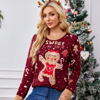 Casual Crewneck Embroidered Sweater ¨C Gingerbread Man