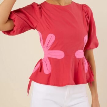 Izzie Contrast Floral Self-Ties Top