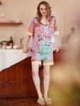 Guinea Pig and Fish Print Ice Silk Short-Sleeve Loungewear Set