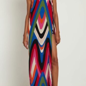 Strapless Side Slit Moir¨¦ Print Dress