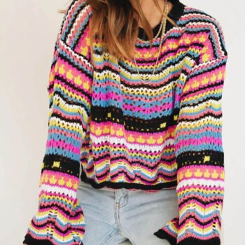 Mid-Color Crew Neck Striped Sweater