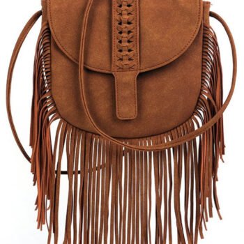 Woven Semi Circular Leather Tassel Crossbody Bag
