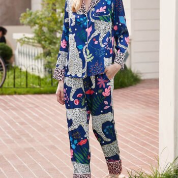 Blue Snow Leopard Print Pajama Set