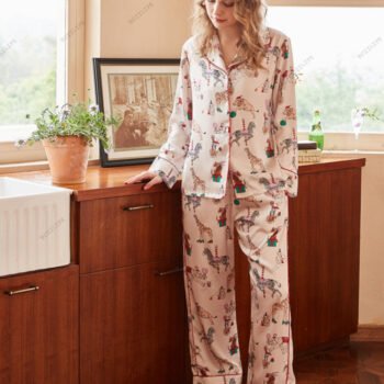 Circus Print Ice Silk Pajama Loungewear Set