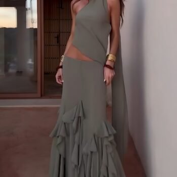 Olive Mirag Draped Ruffle Skirt Set