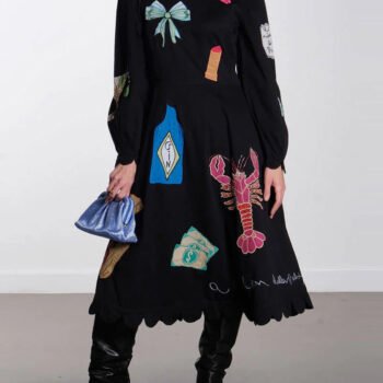 Robe midi ?? volants en coquille Saint-Jacques avec graffiti de homard