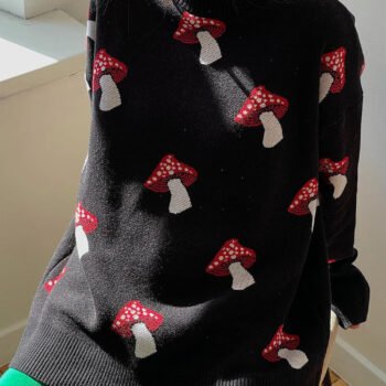 Mushroom Pattern Contrast Pullover Sweater