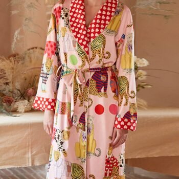 Dressing Leopard Print Silk Robe Set