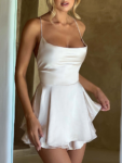 Elegant Satin Romper ¨C Red Backless Party One-Piece with Drape Neck