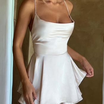 Elegant Satin Romper ¨C Red Backless Party One-Piece with Drape Neck