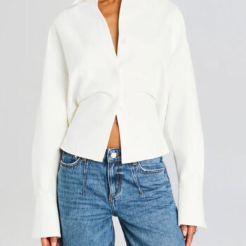 Rhia Crepe Draped Button Down Shirt
